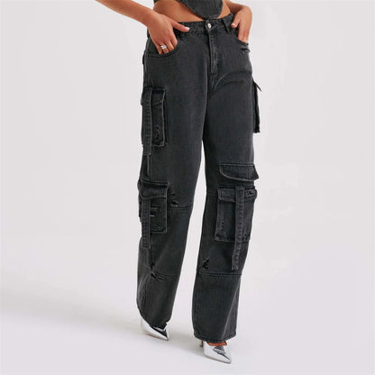 2pcs Jean Set, Strapless Top &amp; Cargo Jean