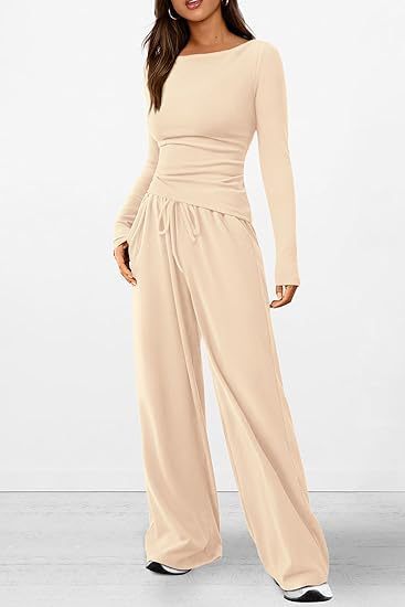 2PCS Long Sleeve, wide leg loungewear