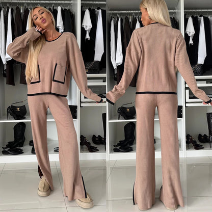 2PCS Piped flare pocket loungewear co-ord