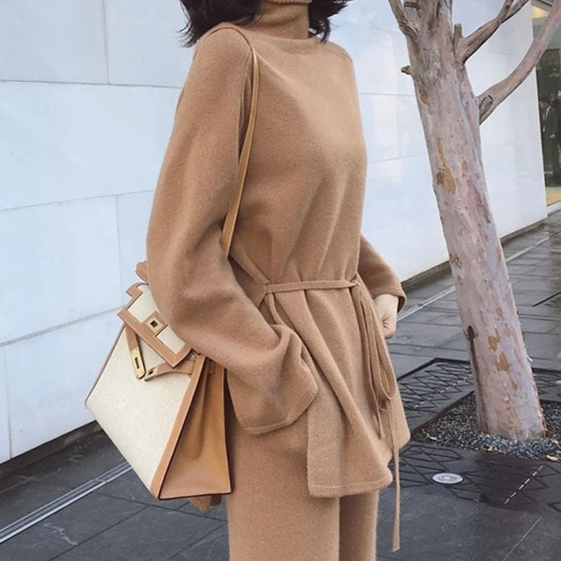 2PCS belted knit co-ord