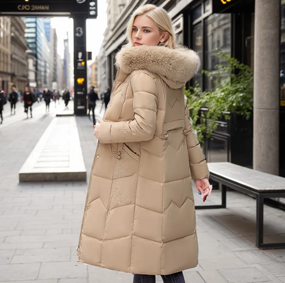 Long Puffer Coat With Faux Fur Hood