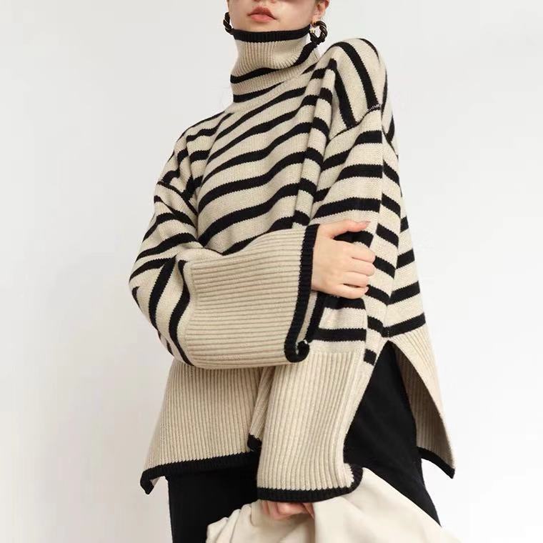Oversize Stripe High Neck Jumper