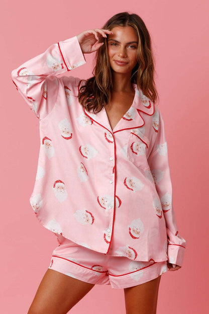 Satin Shortie Printed Christmas Pyjamas