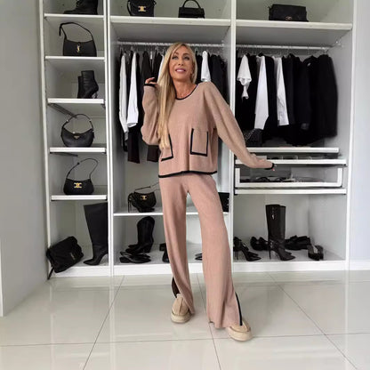 2PCS Piped flare pocket loungewear co-ord