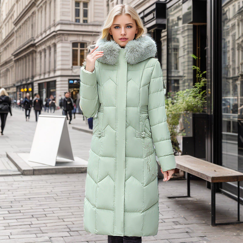Long Puffer Coat With Faux Fur Hood
