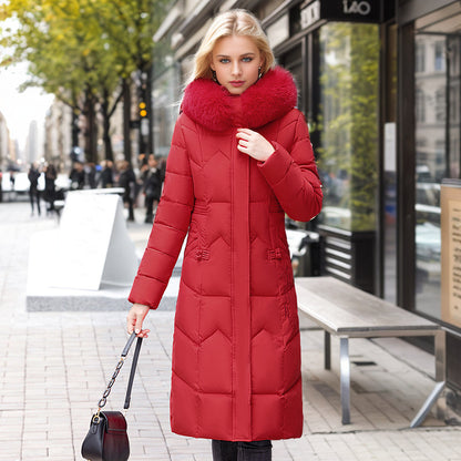 Long Puffer Coat With Faux Fur Hood
