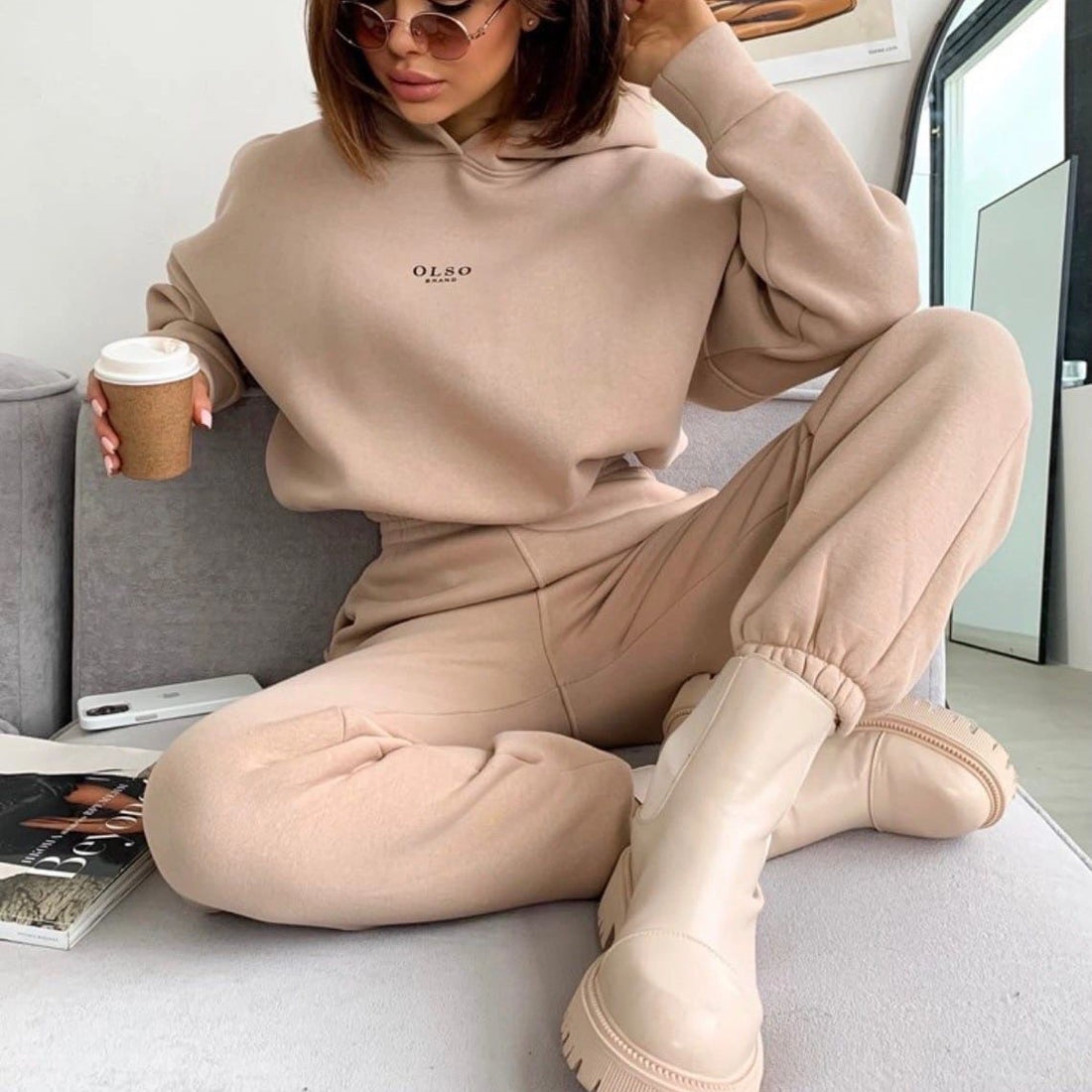 Hooded Sweatshirt, Sweatpant Loungewear Set