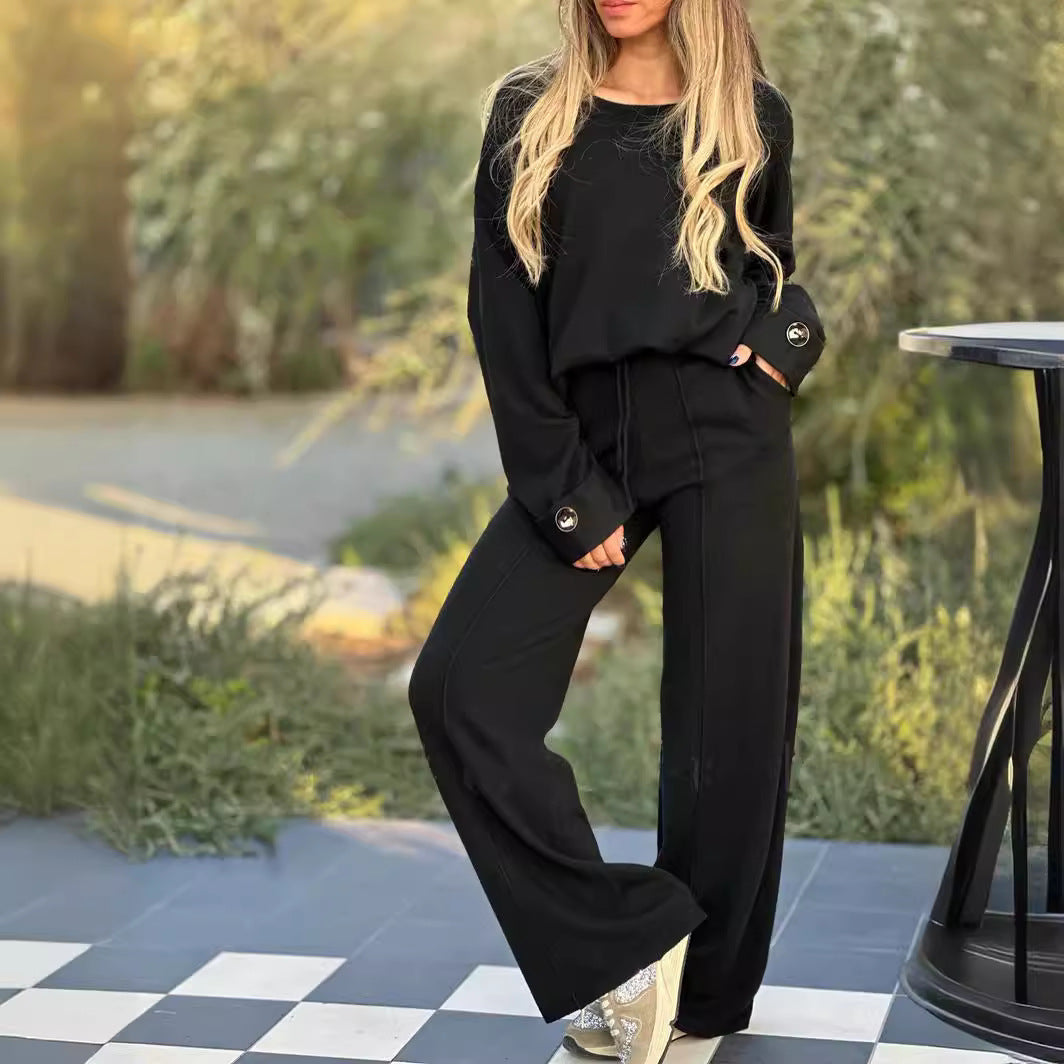 2pcs loose fit top and wide leg trouser