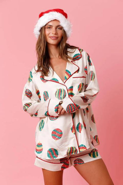 Satin Shortie Printed Christmas Pyjamas